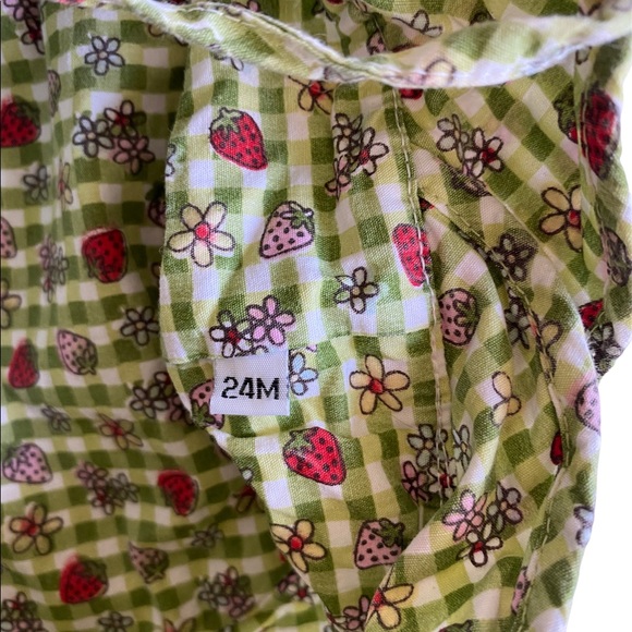 Baby Girl's Green Gingham Strawberry Floral Print Bucket Hat Size 12-24 Months - Picture 7 of 7